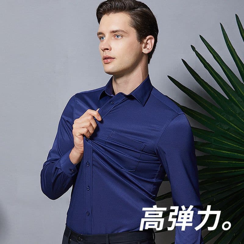 image-Workwear mercerized elastic shirt men's long-sleeved professional wear tooling shirt anti-Zou spandex solid color shirt logo