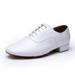 image-Men's Adult Modern Dance Shoes Waltz Dance Shoes Low Heel Square Dance Bright Leather Soft Bottom Fur Sole Black White