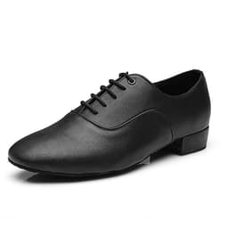 image-Men's Adult Modern Dance Shoes Waltz Dance Shoes Low Heel Square Dance Bright Leather Soft Bottom Fur Sole Black White
