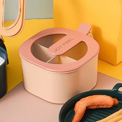 image-Four-compartment transparent flip-top visual condiment bottle with 4 spoons seasoning jar set compartmentalized seasoning box