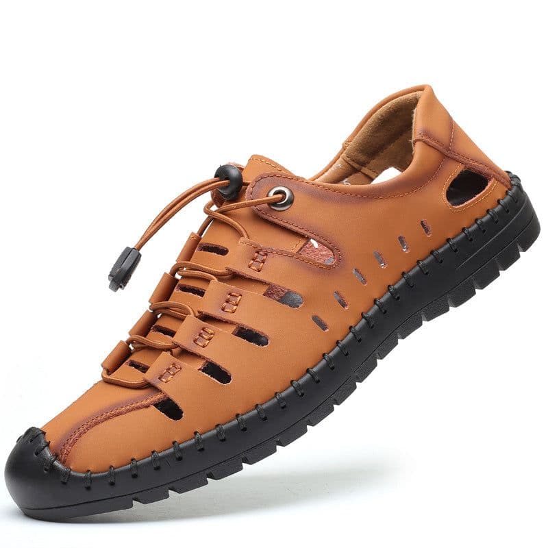 image-one piece hair sandals men's summer Baotou hollow shoes youth outdoor casual shoes soft bottom leather