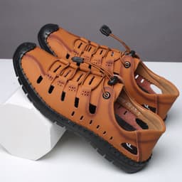 image-one piece hair sandals men's summer Baotou hollow shoes youth outdoor casual shoes soft bottom leather