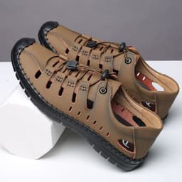 image-one piece hair sandals men's summer Baotou hollow shoes youth outdoor casual shoes soft bottom leather
