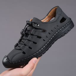 image-one piece hair sandals men's summer Baotou hollow shoes youth outdoor casual shoes soft bottom leather