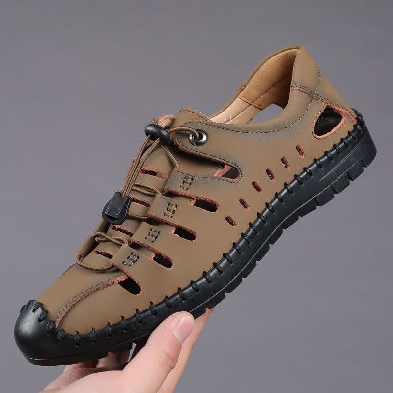 image-one piece hair sandals men's summer Baotou hollow shoes youth outdoor casual shoes soft bottom leather