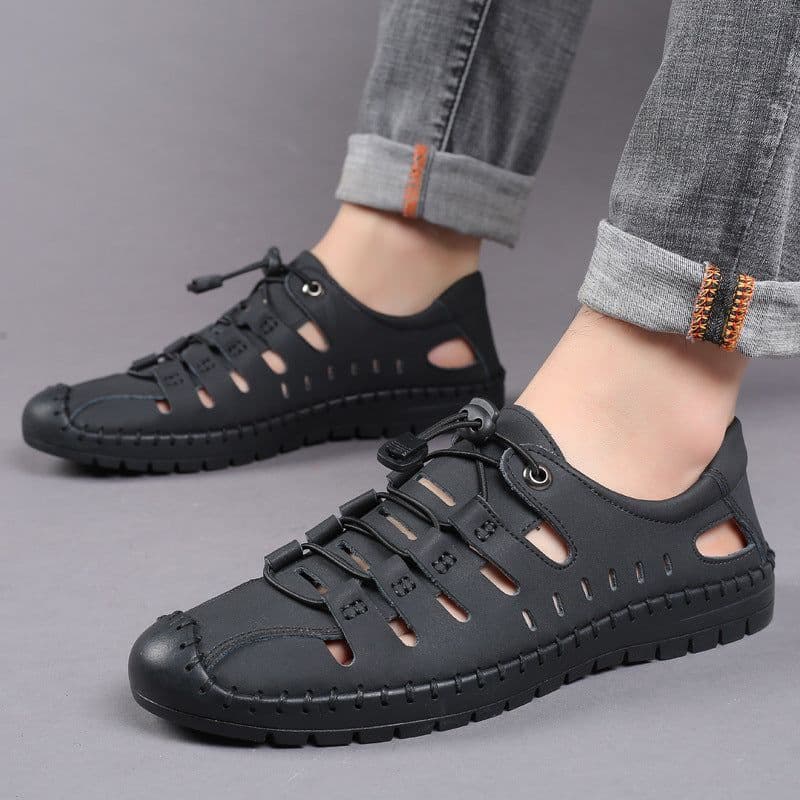 image-one piece hair sandals men's summer Baotou hollow shoes youth outdoor casual shoes soft bottom leather