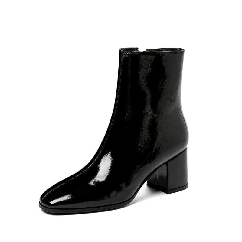 image-2021 autumn and winter new retro short boots women's Korean version round toe middle heel side zipper net red skinny boots fashion boots