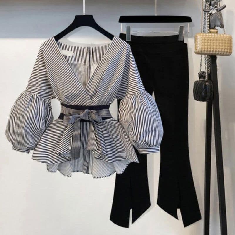 image-Pants Hong Kong flavor Hong Kong style society bf careful machine goddess fan shirt with playful short suit female two-piece