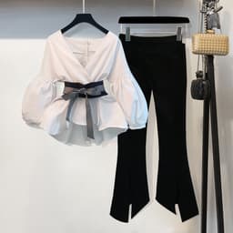 image-Pants Hong Kong flavor Hong Kong style society bf careful machine goddess fan shirt with playful short suit female two-piece