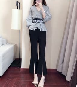 image-Pants Hong Kong flavor Hong Kong style society bf careful machine goddess fan shirt with playful short suit female two-piece