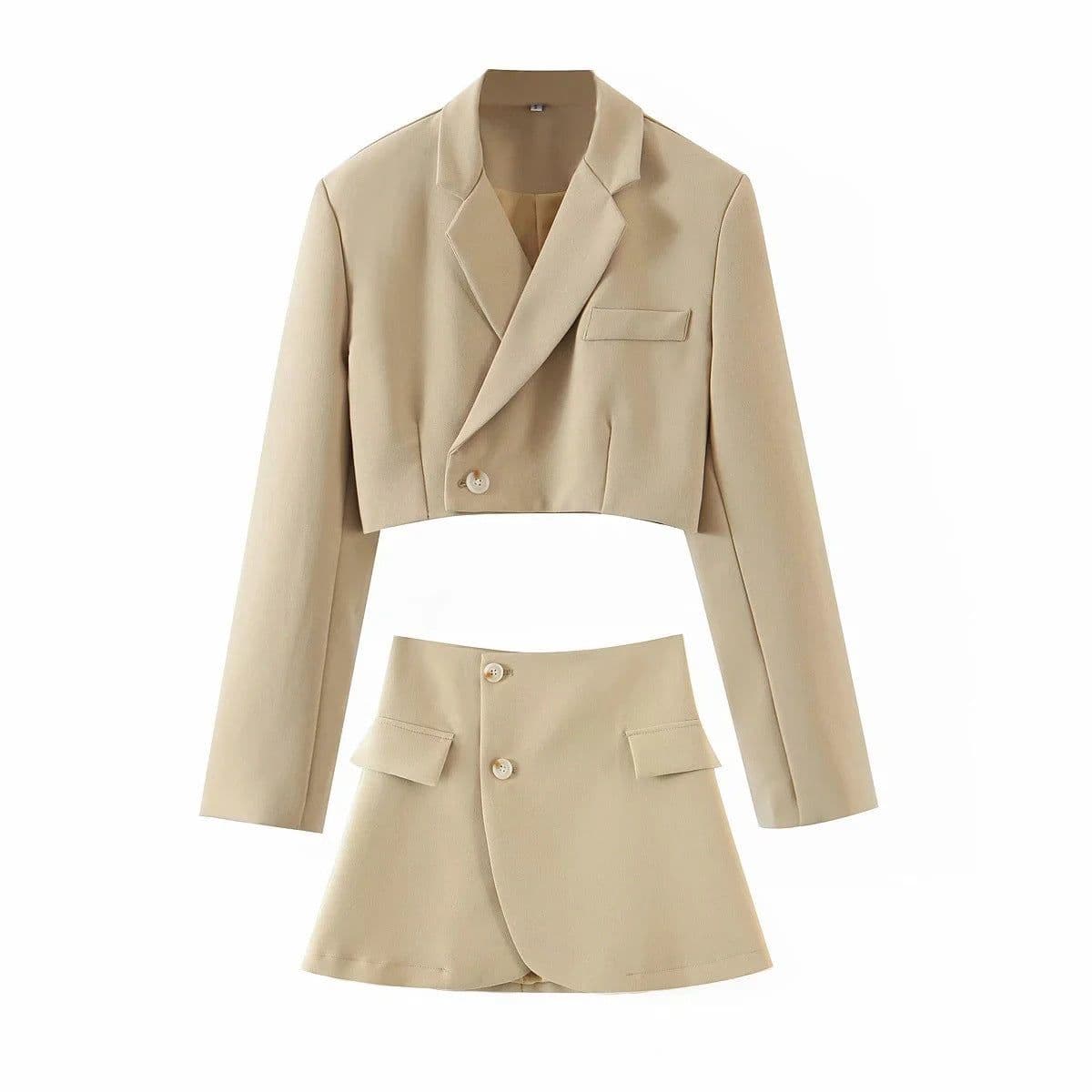 image-ins fashion casual suit suit female 2021 spring new oblique button short suit jacket + high waist pocket skirt