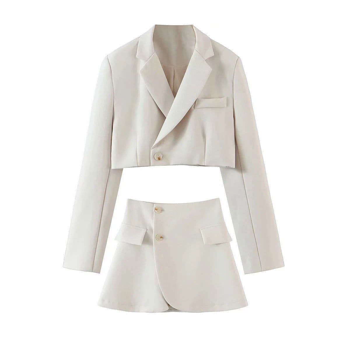 image-ins fashion casual suit suit female 2021 spring new oblique button short suit jacket + high waist pocket skirt