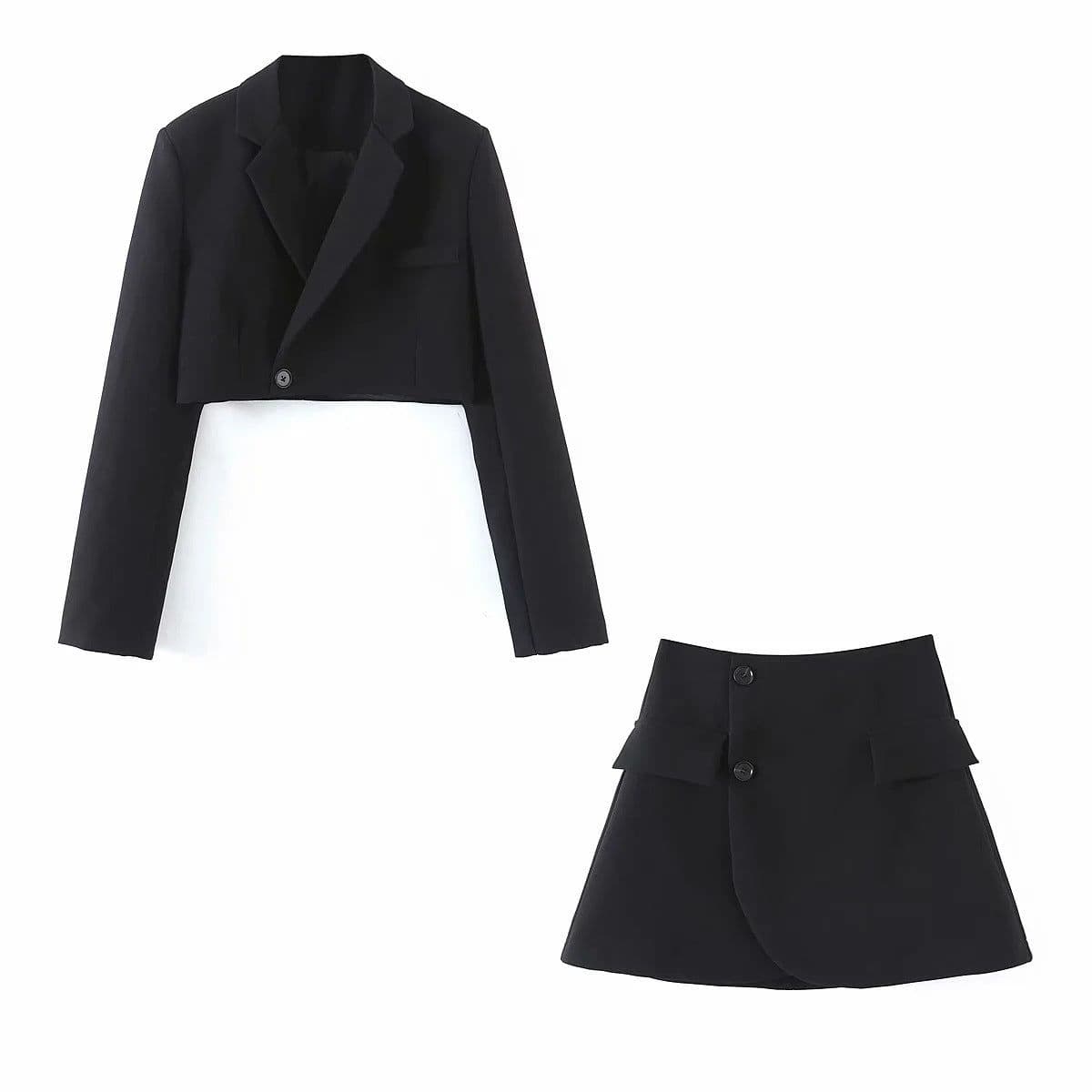 image-ins fashion casual suit suit female 2021 spring new oblique button short suit jacket + high waist pocket skirt