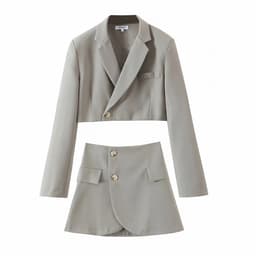 image-ins fashion casual suit suit female 2021 spring new oblique button short suit jacket + high waist pocket skirt