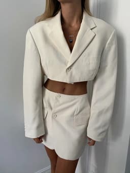 image-ins fashion casual suit suit female 2021 spring new oblique button short suit jacket + high waist pocket skirt
