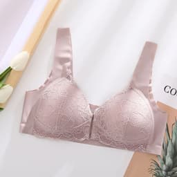image-Foreign trade no steel ring bra adjustment type large size lace front buckle gather close breasts thin bra underwear ladies