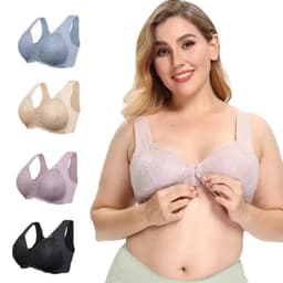 image-Foreign trade no steel ring bra adjustment type large size lace front buckle gather close breasts thin bra underwear ladies