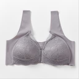 image-Foreign trade no steel ring bra adjustment type large size lace front buckle gather close breasts thin bra underwear ladies