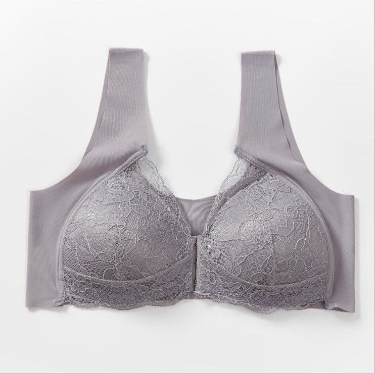image-Foreign trade no steel ring bra adjustment type large size lace front buckle gather close breasts thin bra underwear ladies