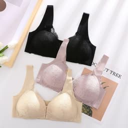 image-Foreign trade no steel ring bra adjustment type large size lace front buckle gather close breasts thin bra underwear ladies