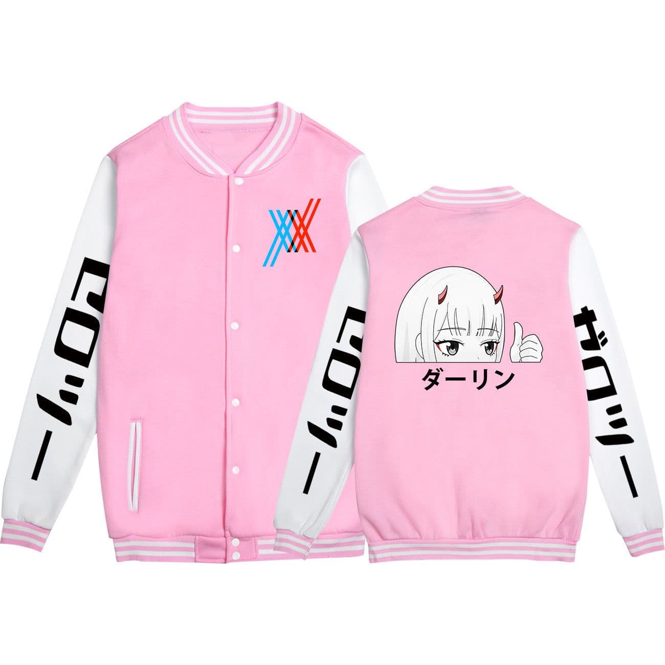 image-Europe and the United States loose baseball uniform Japanese DARLING in the FRANXX printed fleece baseball uniform jacket