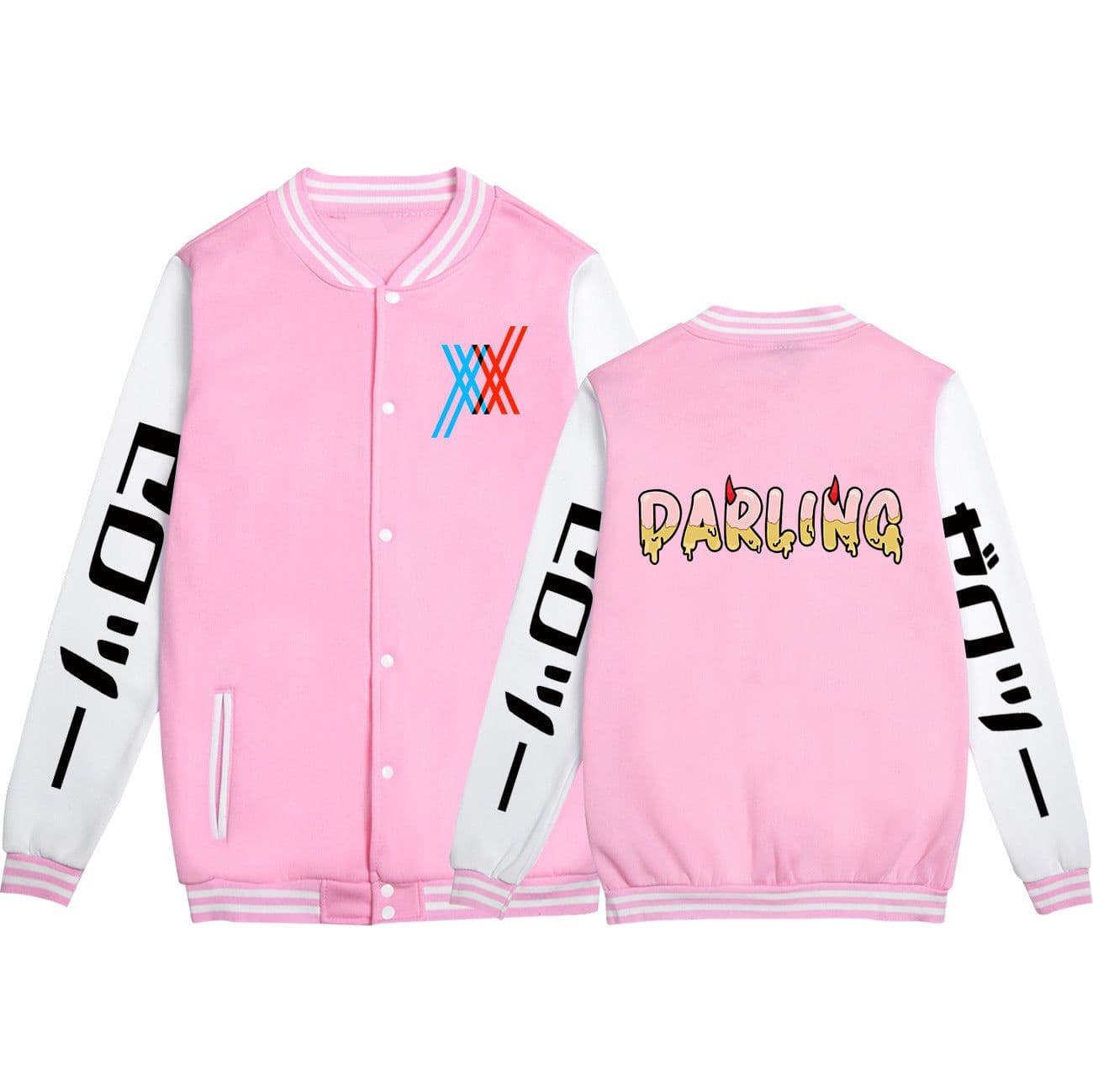 image-Europe and the United States loose baseball uniform Japanese DARLING in the FRANXX printed fleece baseball uniform jacket