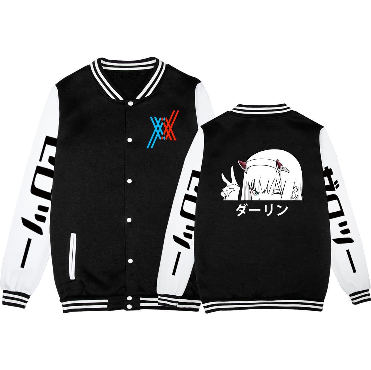 image-Europe and the United States loose baseball uniform Japanese DARLING in the FRANXX printed fleece baseball uniform jacket
