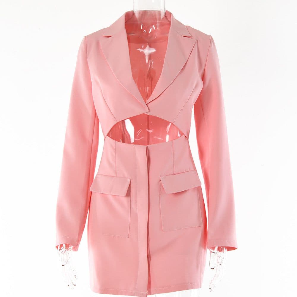 image-European and American ins hot selling new dress female sexy hot girl fake two-piece cardigan lapel long-sleeved suit short skirt female