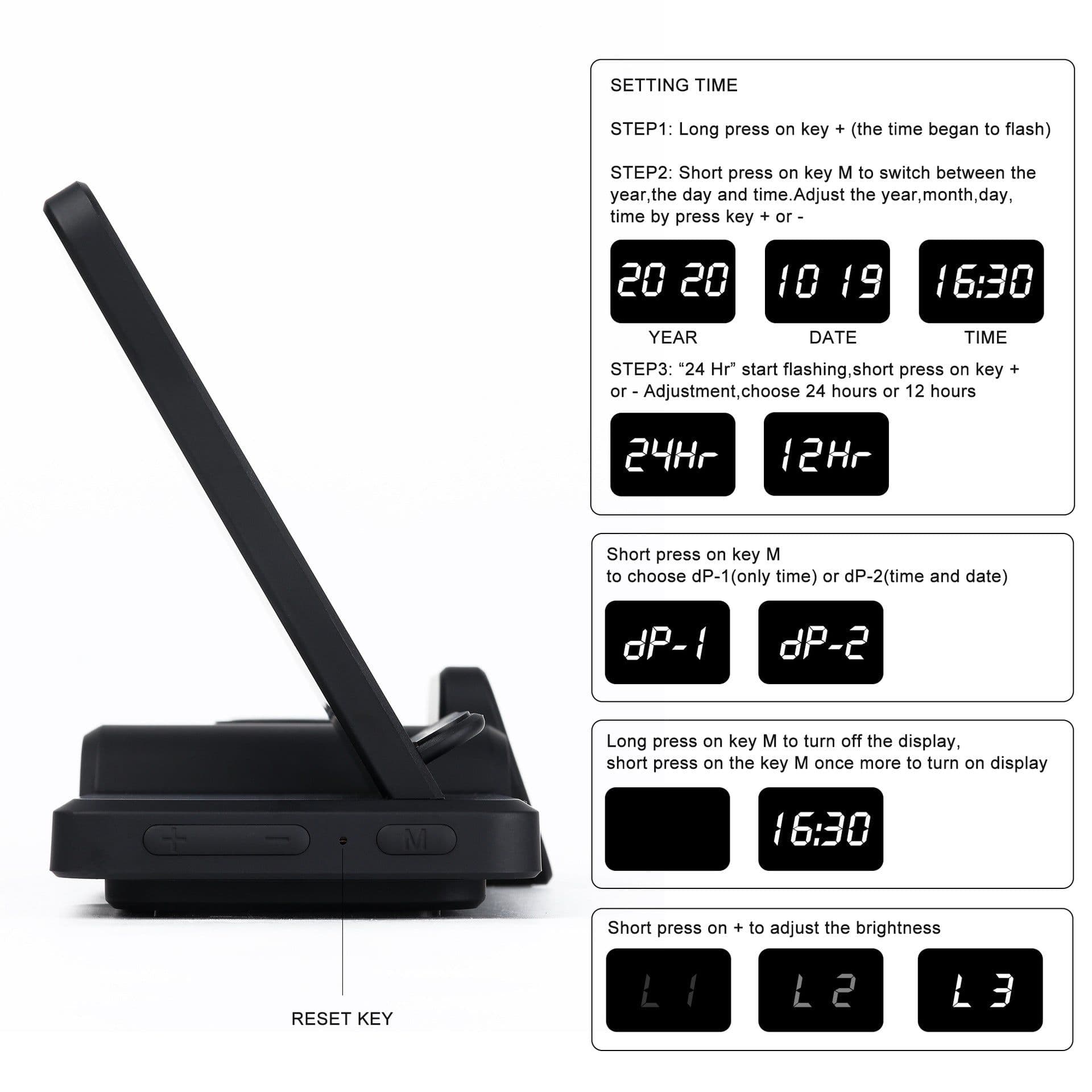 image-Multifunctional three-in-one wireless charger with clock 15w fast charging stand charging stand desktop vertical wireless charging