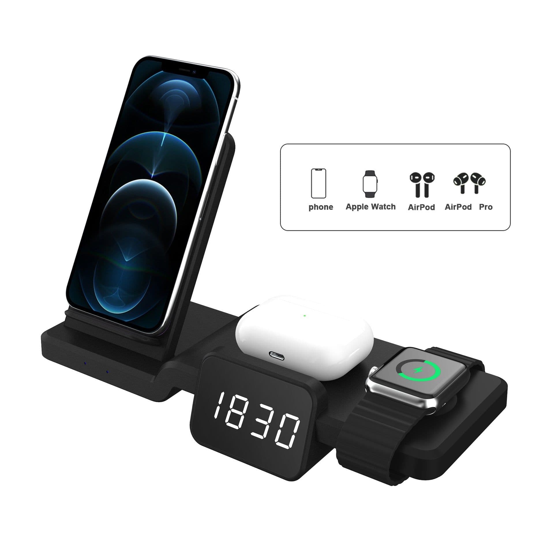 image-Multifunctional three-in-one wireless charger with clock 15w fast charging stand charging stand desktop vertical wireless charging