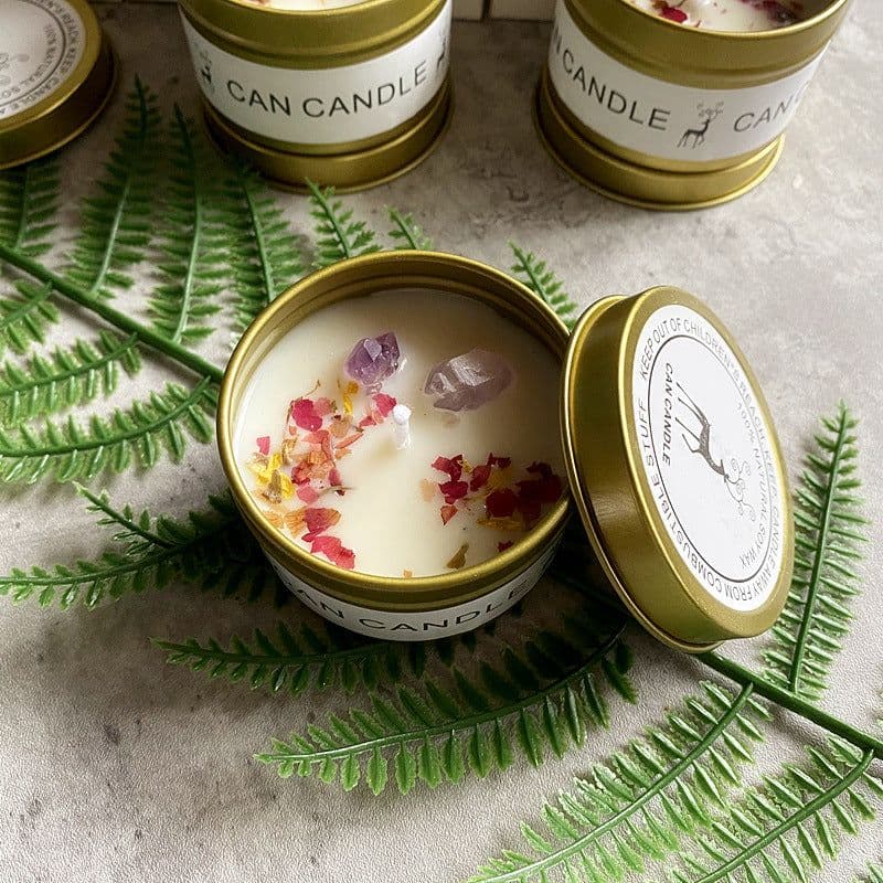 image-Aromatherapy candles Crystal stone dried flower candles Silver tin candles Hotel wedding souvenir candles