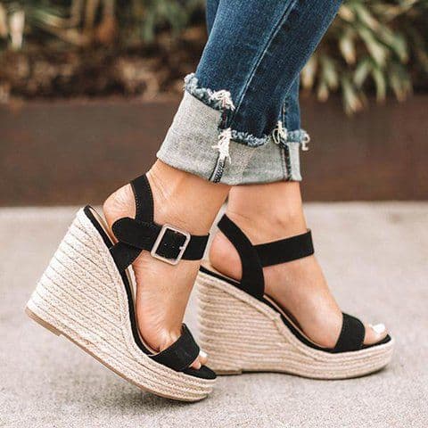 image-Best selling European and American foreign trade 2021wish Amazon AliExpress new high-heeled wedge hemp rope platform sandals for women