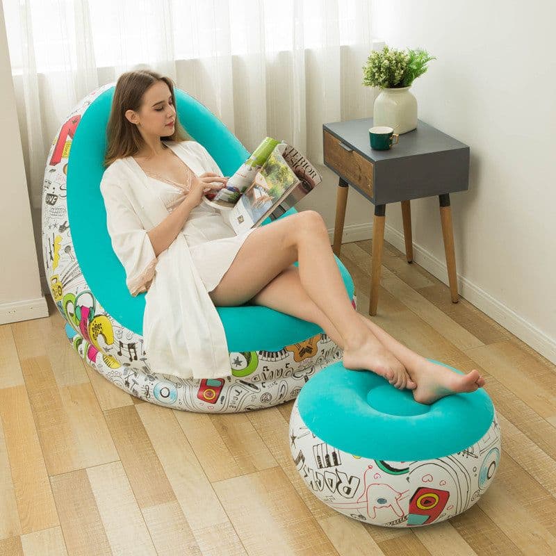 image-New thickened inflatable lazy sofa with footrest leisure sofa recliner portable storage air chair one piece