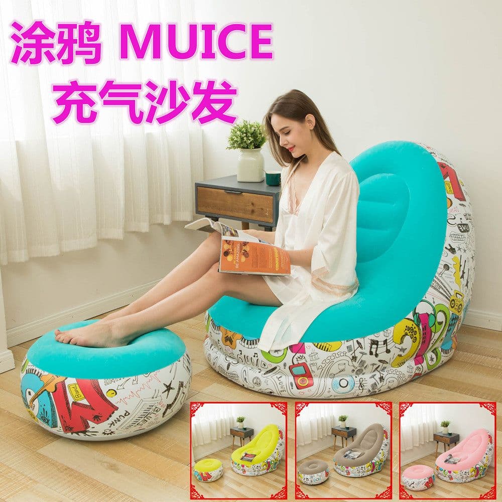 image-New thickened inflatable lazy sofa with footrest leisure sofa recliner portable storage air chair one piece