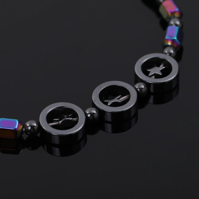 image-European and American fashion trends AB color black gallstone hollow star anklet simple creative hand beaded elastic anklet