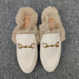 image-Fur slippers women's outer wear autumn and winter Muller shoes 2020 new net red lazy shoes flat bottom rabbit fur Baotou half slippers