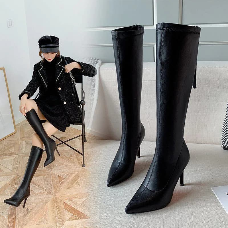 image-Slender legs are thin and sexy pointed high boots 2020 autumn and winter new stiletto high-heeled boots women's net red elastic boots