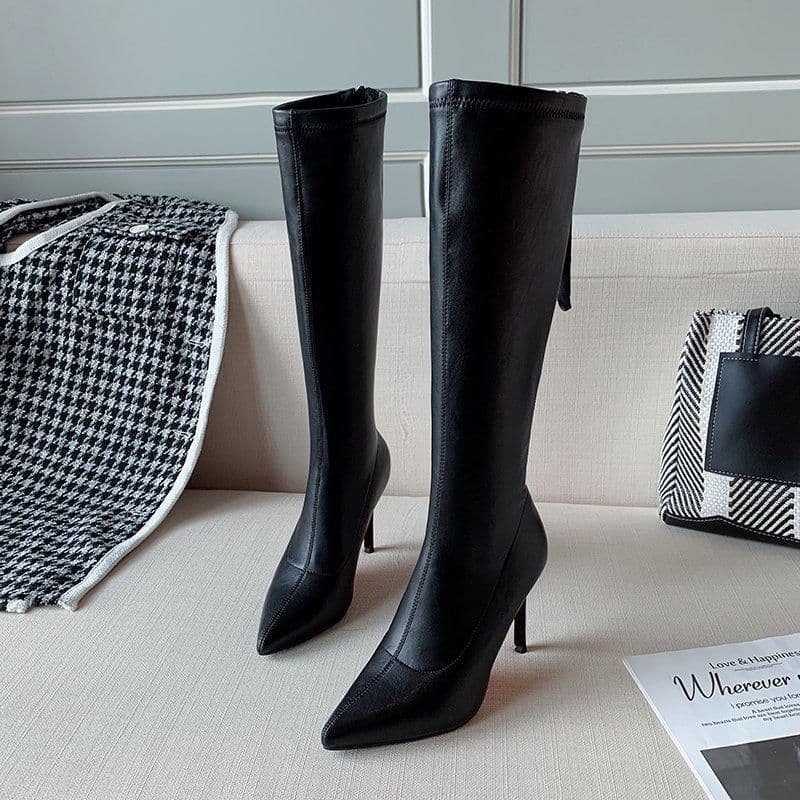 image-Slender legs are thin and sexy pointed high boots 2020 autumn and winter new stiletto high-heeled boots women's net red elastic boots