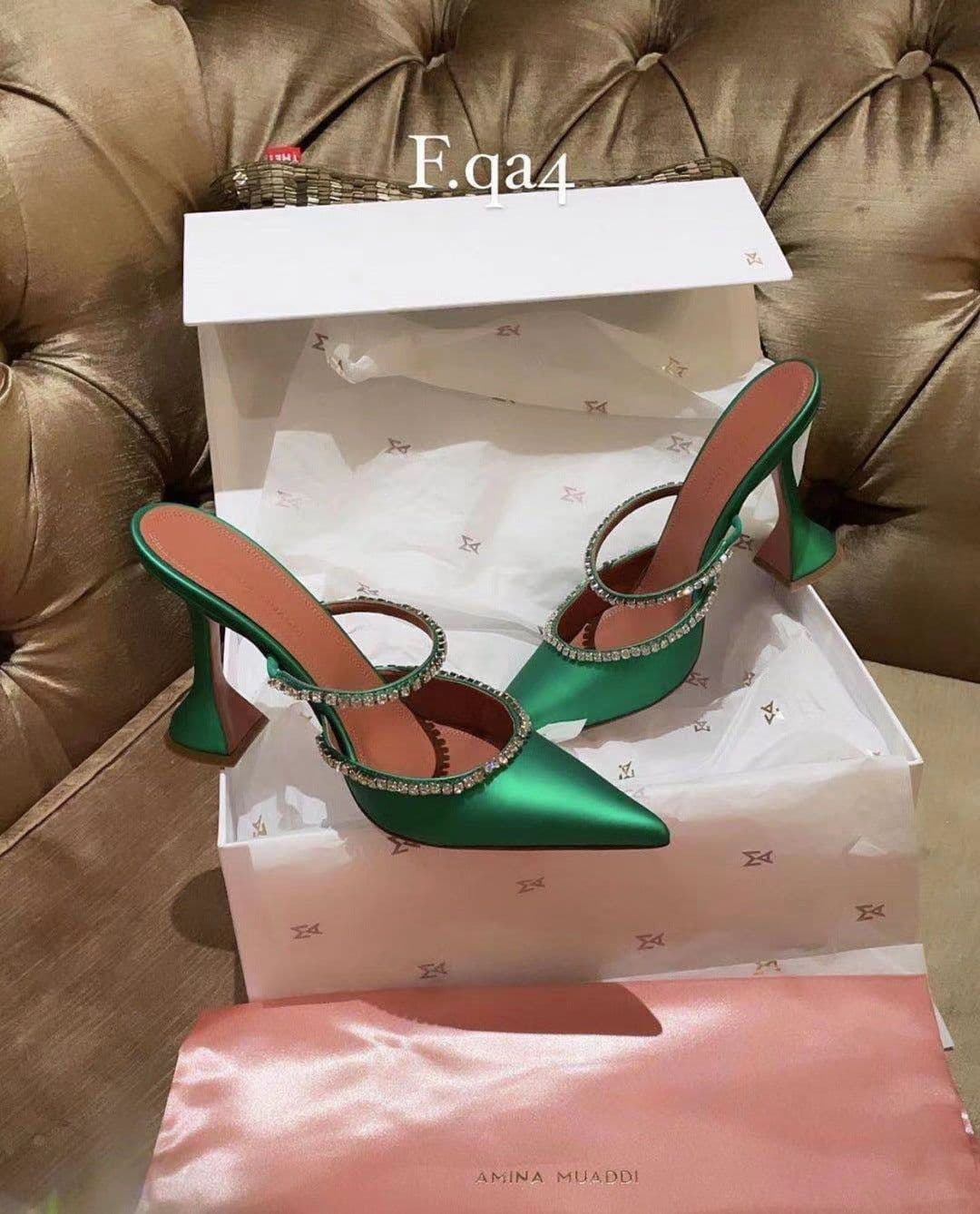 image-Cross-border European and American style point-toe half-slip women's shoes with fashion thin straps, rhinestones, satin, wine glass, heels, Baotou slippers