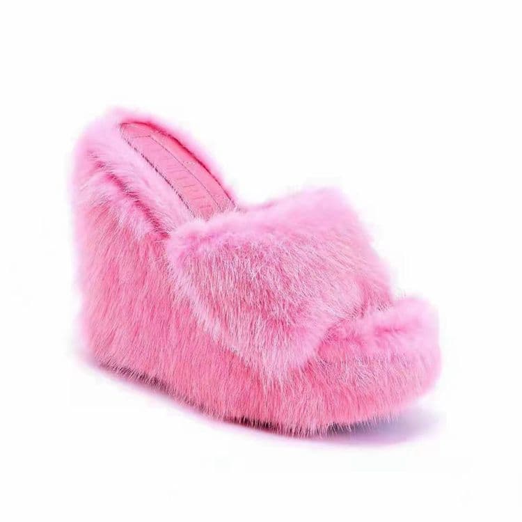 image-Cross-border foreign trade 2021 autumn new wool slippers flat wedge slippers European and American fashion outdoor women's shoes spot