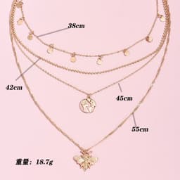 image-European and American fashion simple personality round bee world map pendant multi-layer female alloy necklace A0554