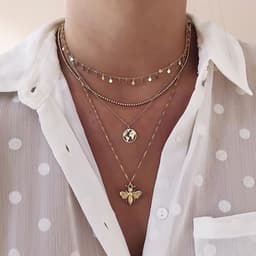 image-European and American fashion simple personality round bee world map pendant multi-layer female alloy necklace A0554