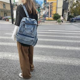image-2022 denim schoolbag tide brand retro large-capacity student backpack male street canvas neutral hand-held backpack