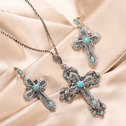 image-AliExpress wish hot selling European and American jewelry set combination necklace earrings retro turquoise set accessories wholesale