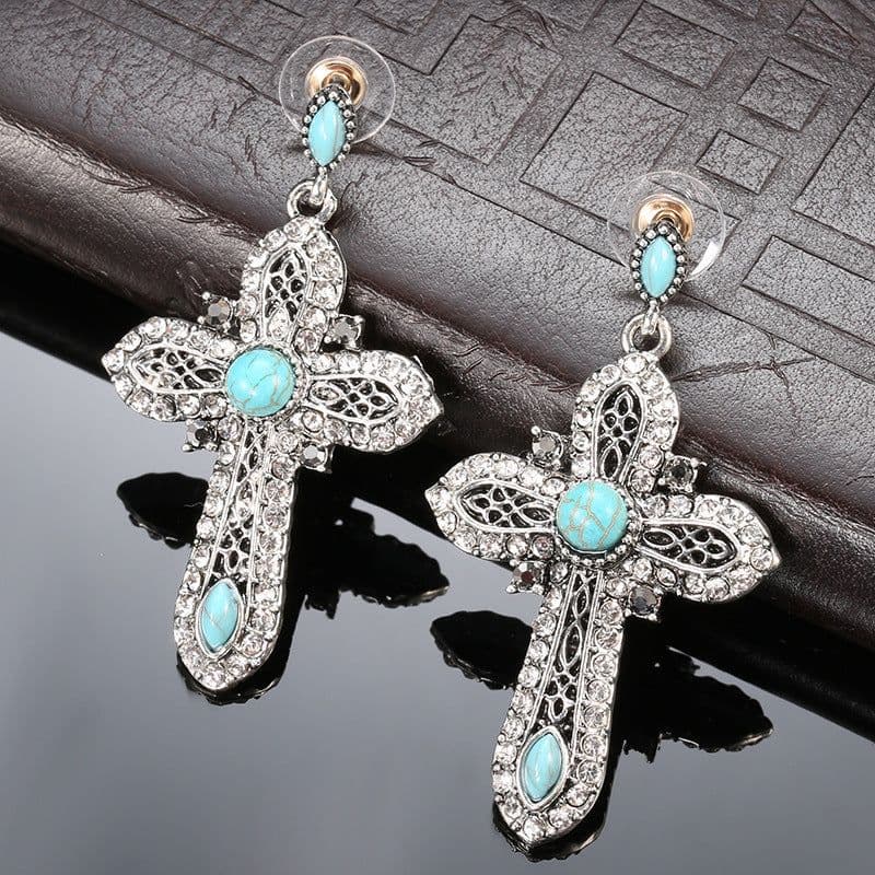 image-AliExpress wish hot selling European and American jewelry set combination necklace earrings retro turquoise set accessories wholesale