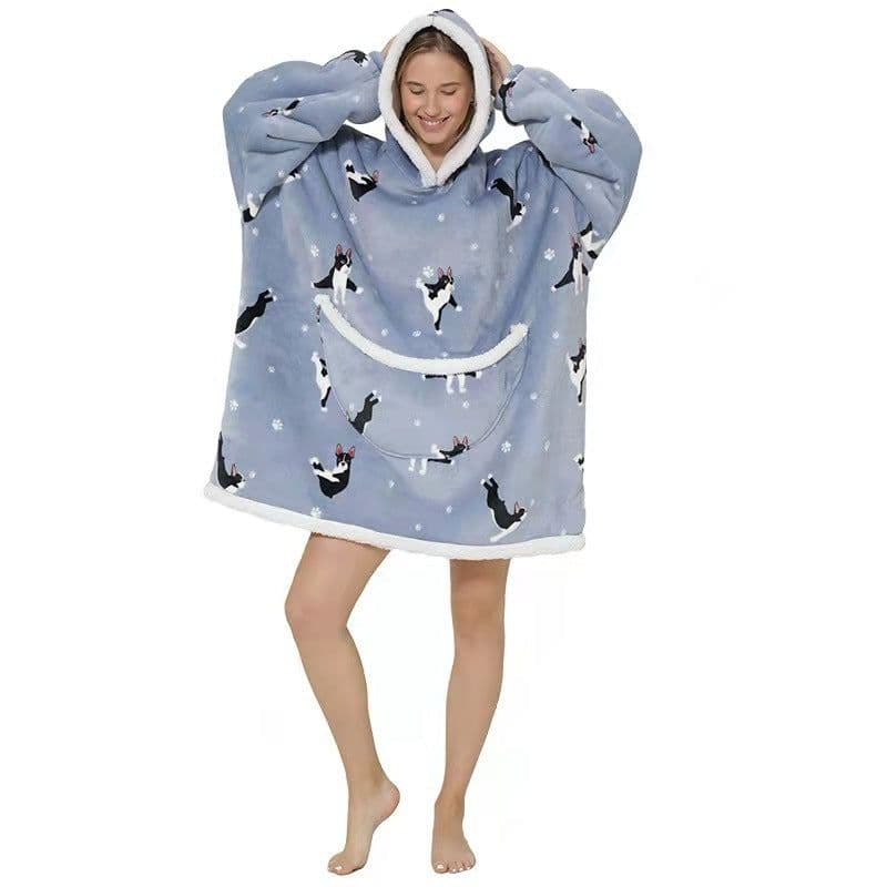 image-Lazy clothes flannel composite lamb velvet pullover sweater TV TV blanket hooded lazy outdoor warm pajamas