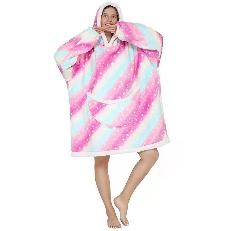 image-Lazy clothes flannel composite lamb velvet pullover sweater TV TV blanket hooded lazy outdoor warm pajamas