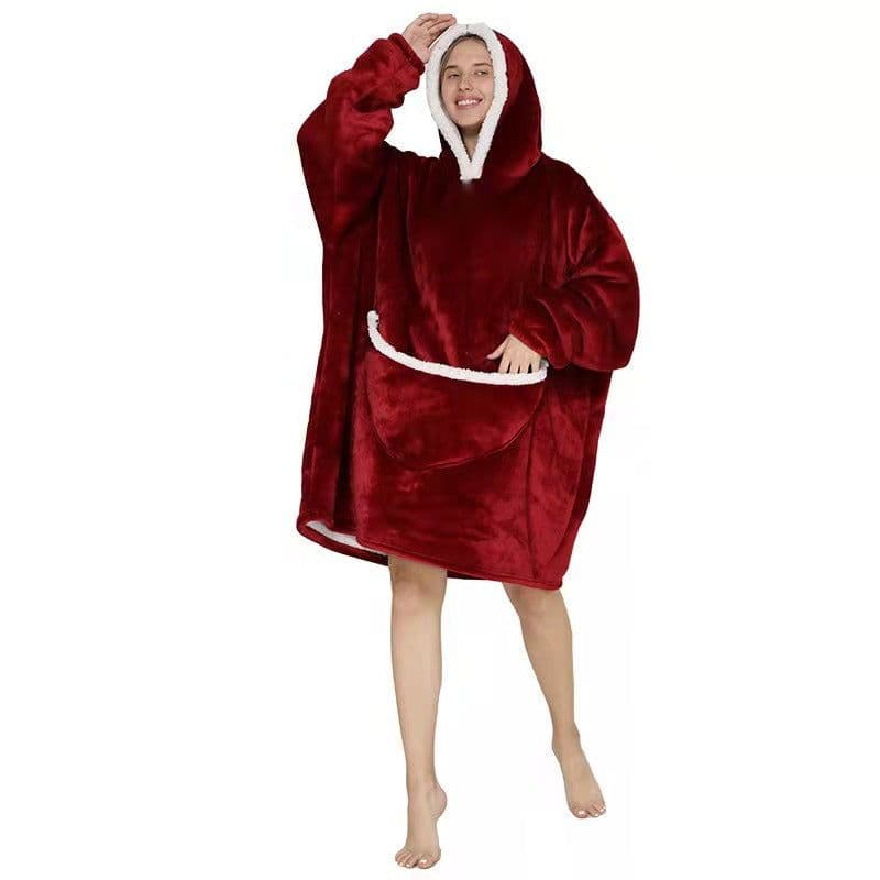 image-Lazy clothes flannel composite lamb velvet pullover sweater TV TV blanket hooded lazy outdoor warm pajamas