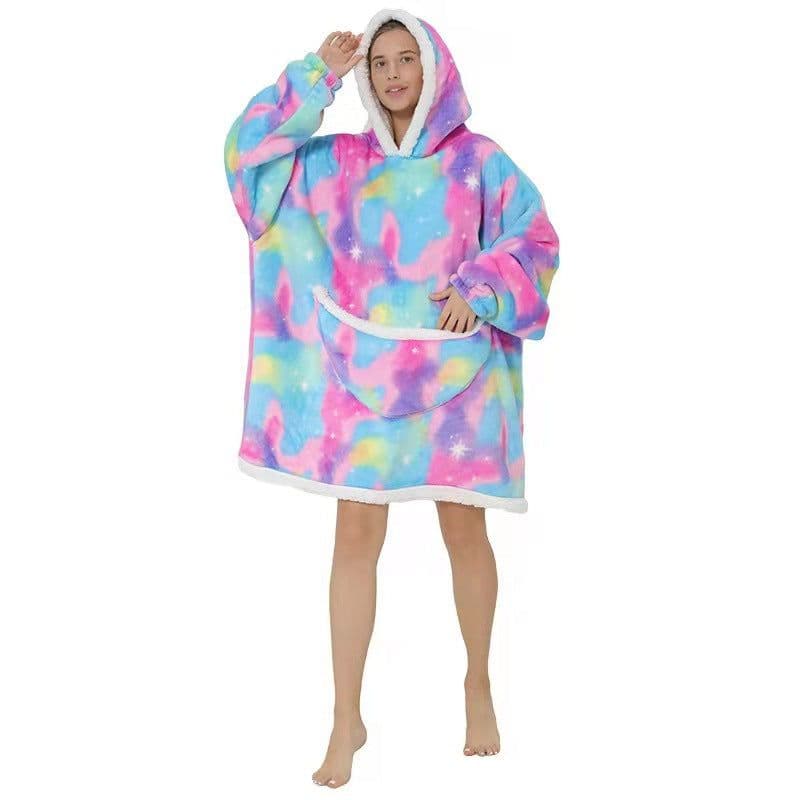 image-Lazy clothes flannel composite lamb velvet pullover sweater TV TV blanket hooded lazy outdoor warm pajamas