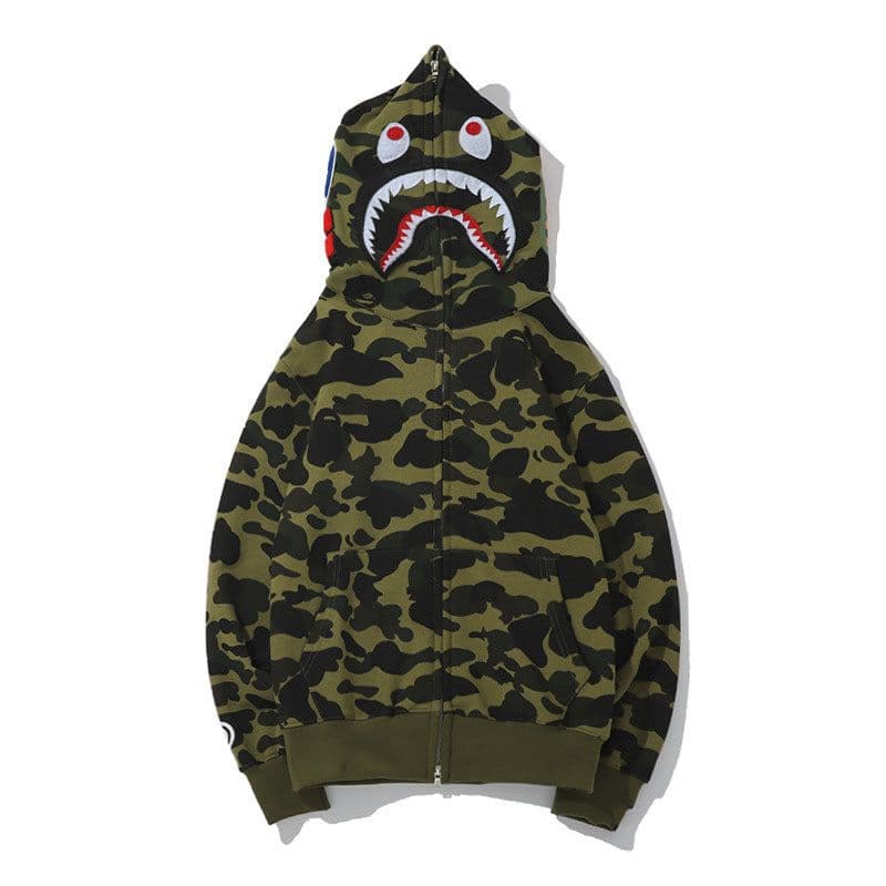 image-3D printing cross-border European and American new trendy brand shark head camouflage printing men and women couples all-match wholesale zipper to the end
